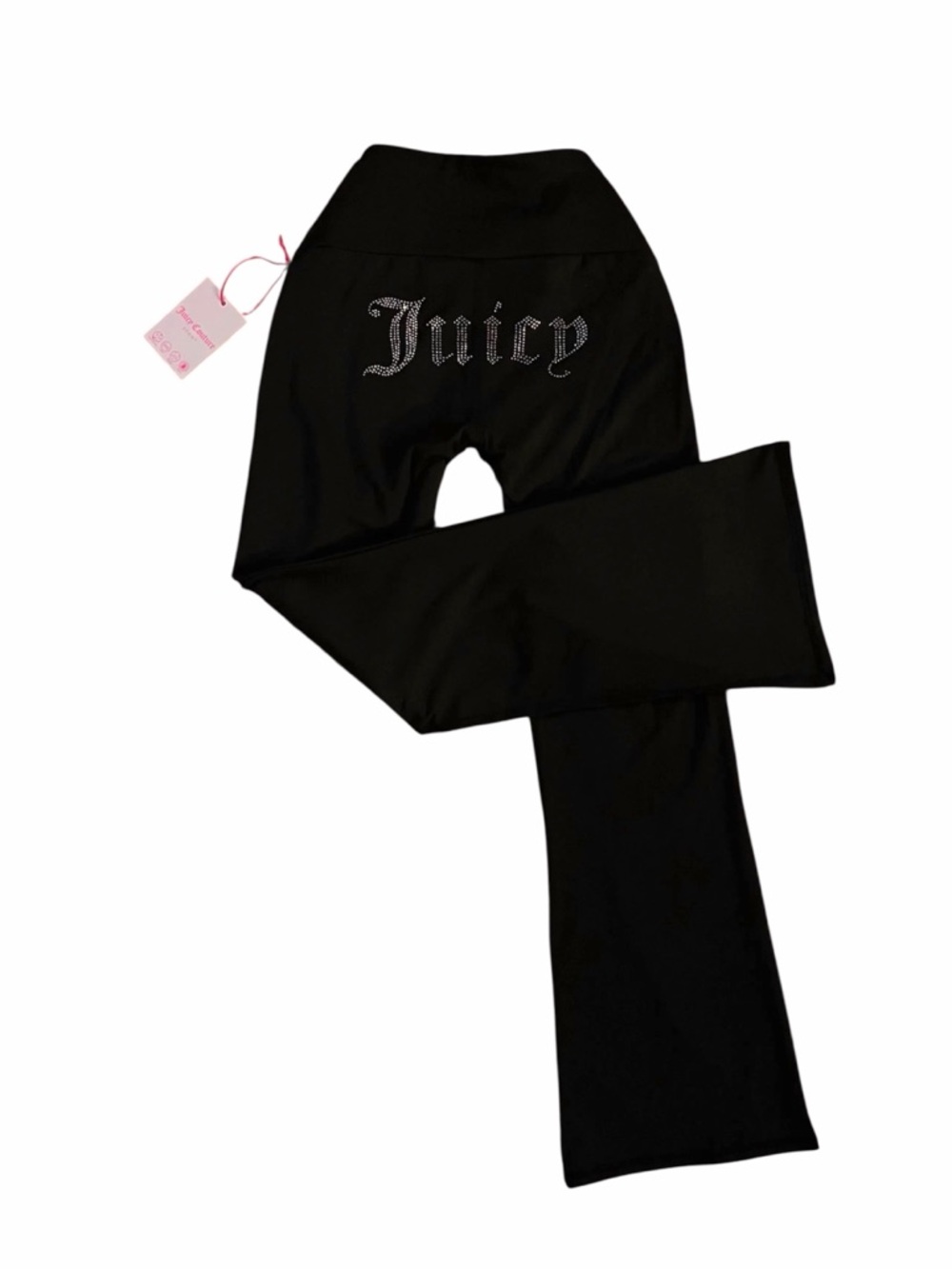 Juicy Couture Black Rhinestone Logo Flare Leggings Yoga Pants Large
